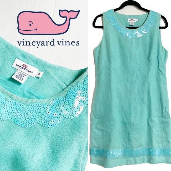Vineyard Vines Dresses & Skirts - VINEYARD VINES Women’s Mint Green Linen Sequin Sleeveless Dress - Size 8